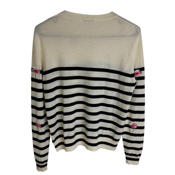 Marella Rita Sweater Womens Medium Cream Floral Embroidered Striped * - Picture 2 of 9